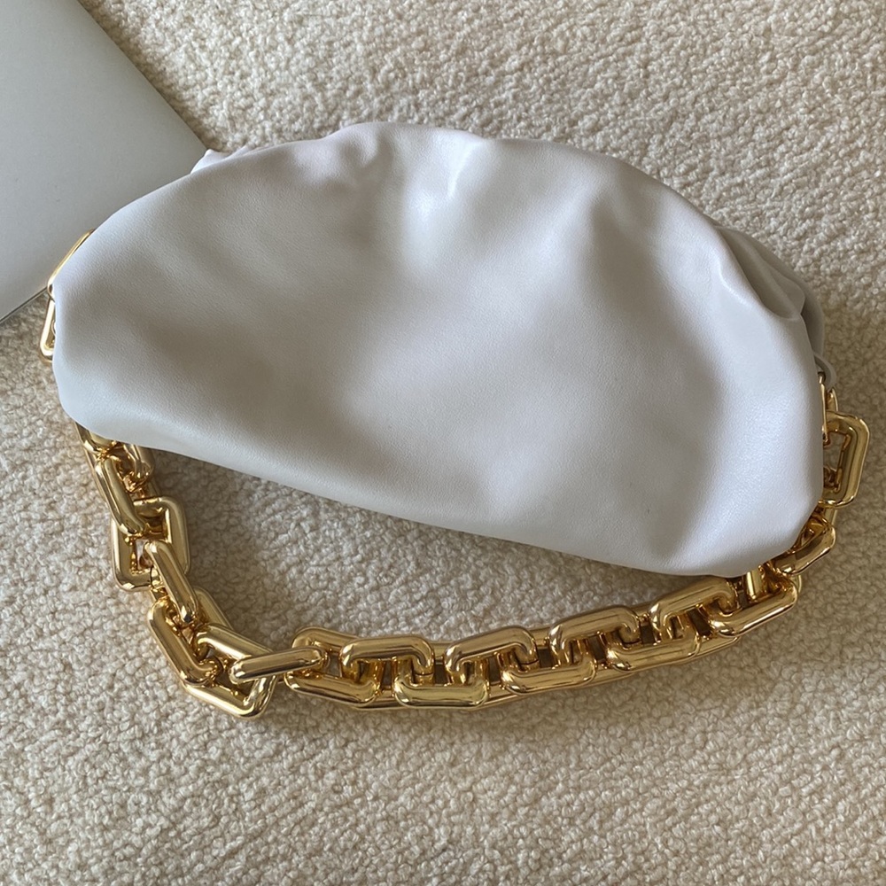 Gold & Cream Butter Leather Chain Link Handle Purse